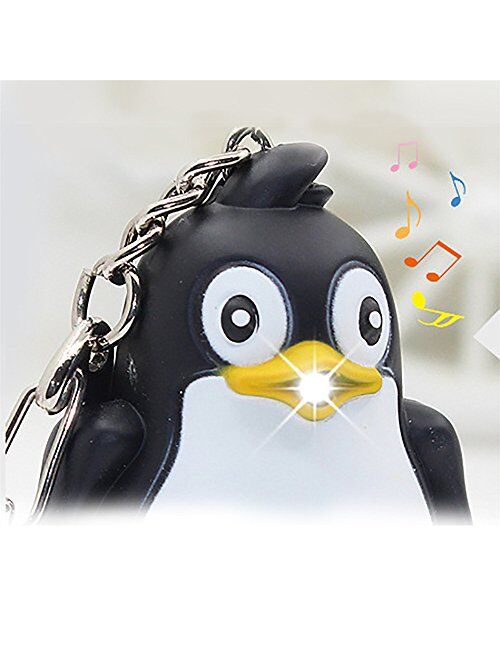 Catnew Cute Animal Penguin Keychain With LED Light with Sound Key Ring Torch Bag Wallet Hanging Pendant Ornament Gift (Noir)