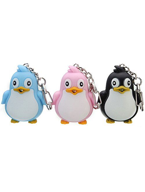 Catnew Cute Animal Penguin Keychain With LED Light with Sound Key Ring Torch Bag Wallet Hanging Pendant Ornament Gift (Noir)