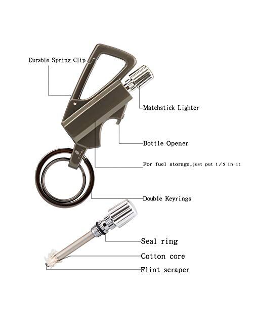 XIFEI Keychain Bottle Opener and Matchstick Fire Starte Great Kerosene Keychain With Lighter