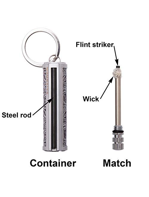 SURVIVE Permanent Match Metal, 2 Pack, Reusable Survival Fire Starter Lighter, Emergency Waterproof Keychain With Lighter Striker Stick Kit
