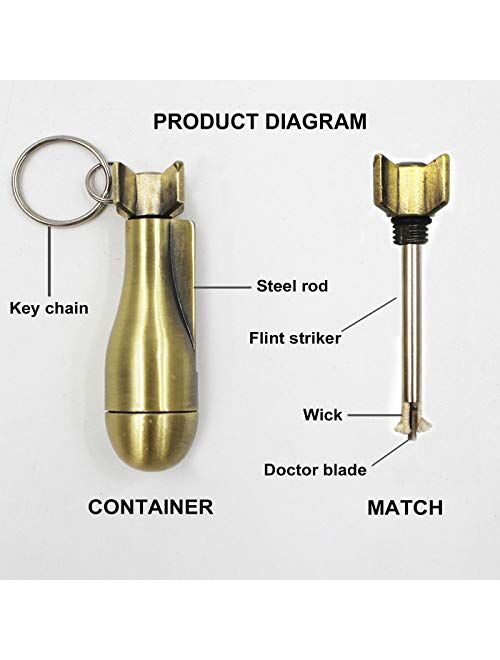 VARWANEO Matchstick Fire Starter, Refillable Metal Keychain Lighter for Outdoor Camping Emergency Survival Gear, Portable Bowling Keychain With Lighter for Outdoor Sports