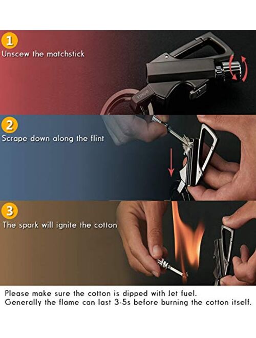 YUSUD Permanent Match, Flint Fire Starter Never Ending Match Keychain With Lighter, Bottle Opener, Forever Waterproof Matches Strike Anywhere, Survival Cool Lighters for 