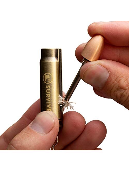 SURVIVE Permanent Match Bullet Metal Keychain Quick Clip, Reusable Survival Fire Starter Keychain With Lighter, Emergency Waterproof Striker Stick Kit