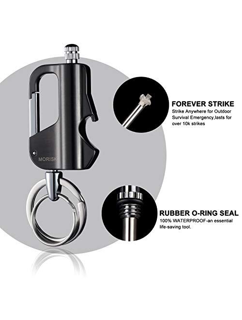 Morisk 2 Pack Permanent Match Keychain with Bottle Opener, Waterproof Flint Fire Starter Refillable Survival Keychain With Lighter, EDC, Firestarter/Forever Matches for O