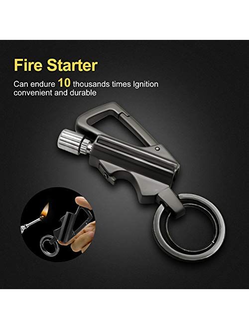 Romeifly Keychain Multitool Fire Starter with Flint Metal Matchstick and Bottle Opener Kerosene Refillable Fire Lighter Keychain Lighter Emergency Survival Gear