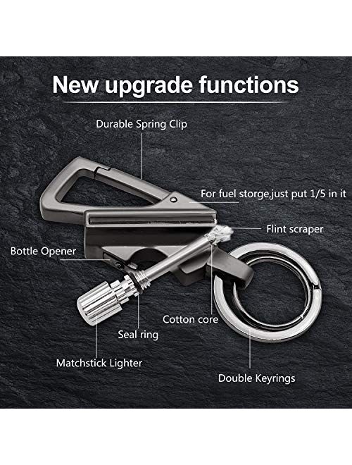 Romeifly Keychain Multitool Fire Starter with Flint Metal Matchstick and Bottle Opener Kerosene Refillable Fire Lighter Keychain Lighter Emergency Survival Gear