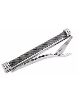 Mens Tie Clip Stainless Steel Wire Cable Tie Bar - 2.5 Inches Wide + Gift Box by Puentes Denver