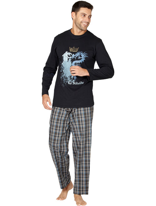 Intimo Men's Woven Pant With Long Sleeve Screen Print T-Shirt Set