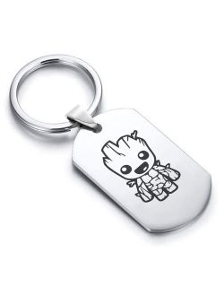 Stainless Steel Groot Dog Tag Keychain Circle Ring