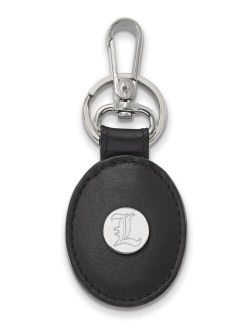 Louisville Black Leather Oval Key Chain (Sterling Silver)
