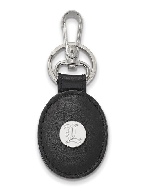 Louisville Black Leather Oval Key Chain (Sterling Silver)