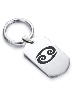 Stainless Steel Cancer Zodiac Sign (Crab) Dog Tag Keychain Circle Ring