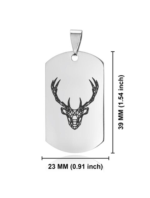 Stainless Steel Geometric Polygon Deer Animal Dog Tag Keychain Circle Ring