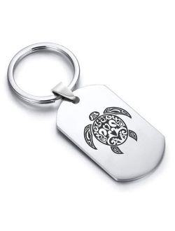 Stainless Steel Turtle Maori Symbol Dog Tag Keychain Circle Ring