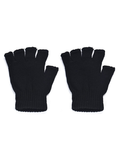 matoen Men Black Knitted Stretch Elastic Warm Half Finger Fingerless Gloves