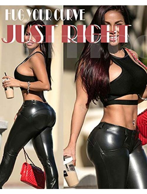 FITTOO Leather PU Elastic Shaping Hip Push up Butt Lift Pants Black Sexy Leggings for Women