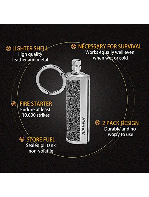AIKENR Permanent Match, Keychain With Lighter Flint Metal Matchstick Fire Starter, Waterproof Emergency Flint Fire Starter for Outdoor Camping Survival, Great Gift