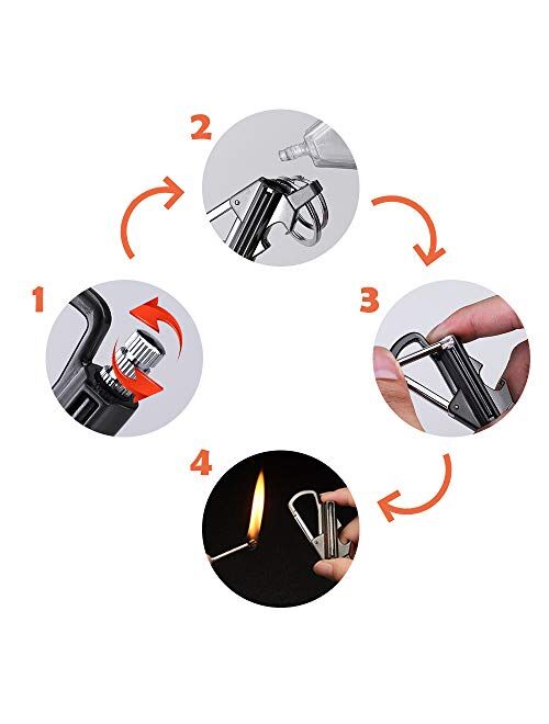 yusud 2 Pack Keychain With Lighter Bottle Opener with Double Side Flint Metal Matchstick Fire Starter, Great Kerosene Refillable Permanent Match for Outdoor Emergency Sur