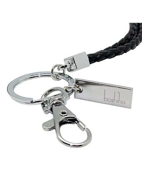 Office Lanyard, Boshiho PU Leather Necklace Keychain Lanyard with Strong Clip and Keychain for Keys, ID Badge Holder, USB or Cell Phone (Black)
