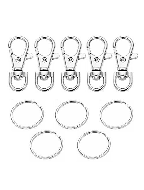 5 Set Key Chain Key Rings Metal Swivel Clasps Snap-On Keychain Hook Spring Clip Snap Hook Lobster Clasp for Keys, Lanyards Jewelry Findings, Round Edged