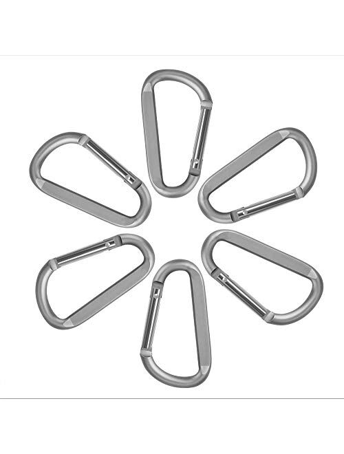 6PCS Carabiner Caribeaner Clip,3" Large Aluminum D Ring Shape Carabeaner with 6PCS Keyring Keychain Hook