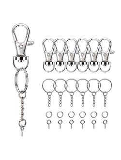 160PCS Swivel Snap Hook with Key Chain Rings Set- 40PCS Swivel Lobster Clasp, 40PCS Key Rings with Chain, 40pcs Jump Rings and 40pcs Screw Eye Pins for Keychain Hook Lany