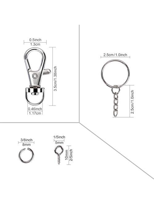 160PCS Swivel Snap Hook with Key Chain Rings Set- 40PCS Swivel Lobster Clasp, 40PCS Key Rings with Chain, 40pcs Jump Rings and 40pcs Screw Eye Pins for Keychain Hook Lany