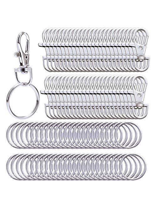 Livder Metal Swivel Lanyard Snap Hooks and Split Key Rings Chain Keychain Hook, 100 Pieces