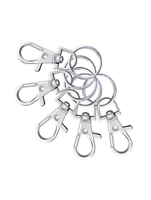 Livder Metal Swivel Lanyard Snap Hooks and Split Key Rings Chain Keychain Hook, 100 Pieces