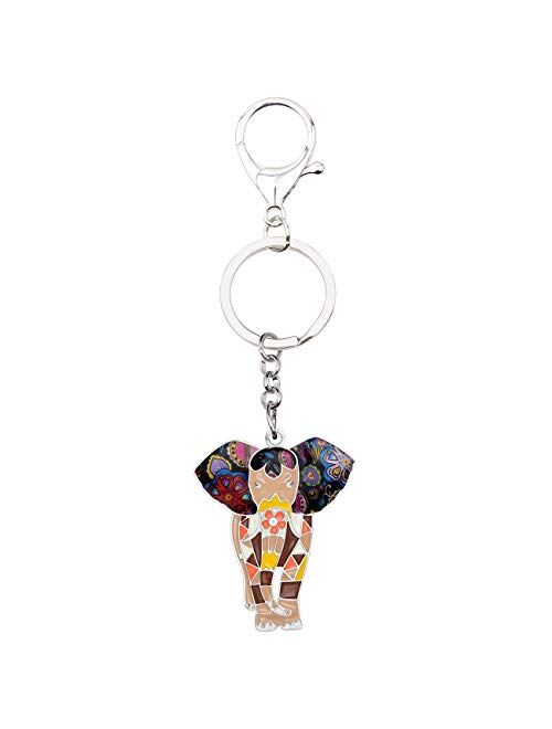 BONSNY Enamel Metal Chain Jungle Elephant Key Chains For Women Car Purse Handbag Charms