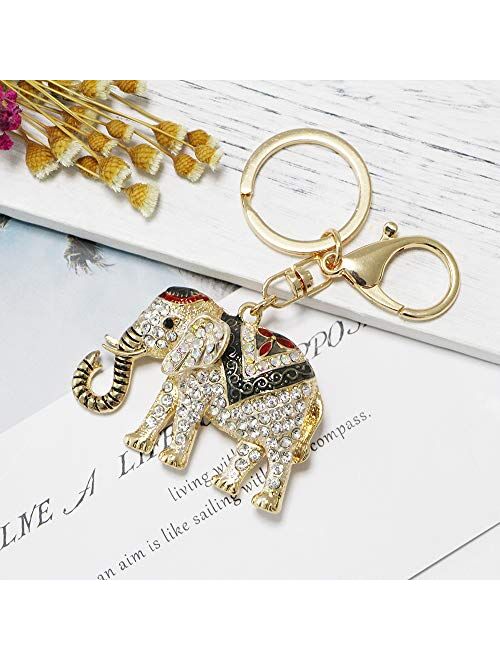 Rhinestone Elephant Keychain for Women Lucky Crystal Personalized Key Ring Bag Charms