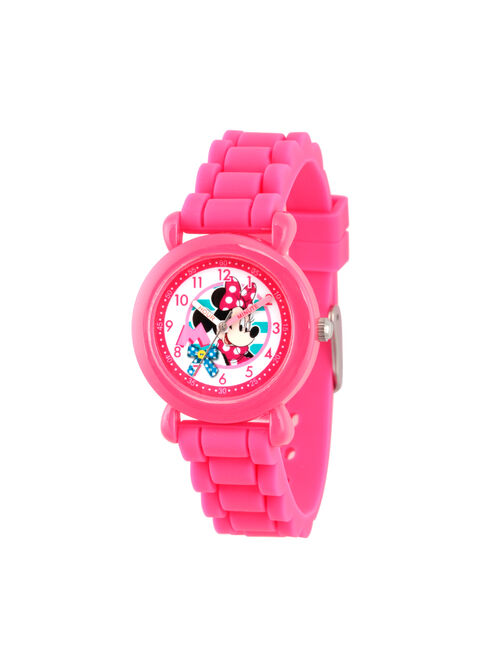 Disney Minnie Mouse Girls' Pink Plastic Time Teacher Watch, Pink Silicon Strap