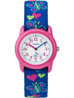 Kids Pink Analog Watch, Butterflies and Hearts Elastic Fabric Strap