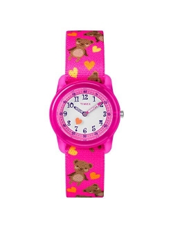 Kids Pink Analog Watch, Butterflies and Hearts Elastic Fabric Strap