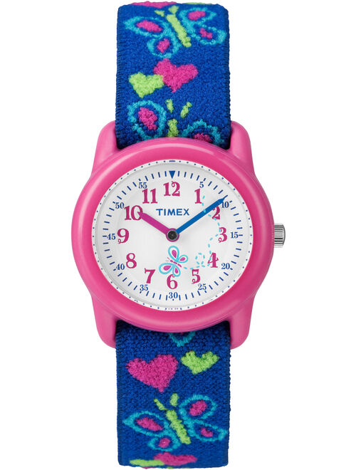 Timex Kids Pink Analog Watch, Butterflies and Hearts Elastic Fabric Strap