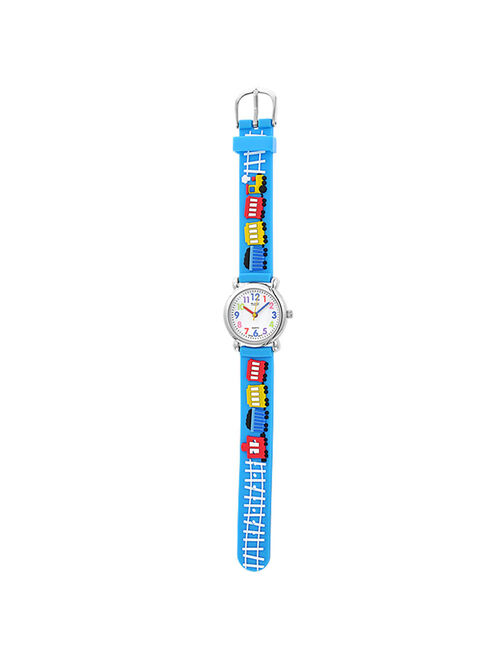 Choo Choo Train Waterproof Wrist Watch Time Teacher Quartz 3D Cartoon Blue Silicone Wristband Round Colorful Dial