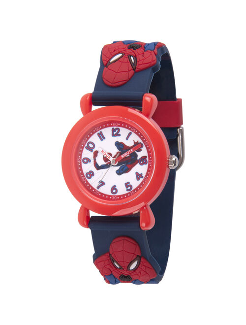 Marvel Spider-Man Boys' Red Plastic Time Teacher Watch, Spider-Man 3D Strap
