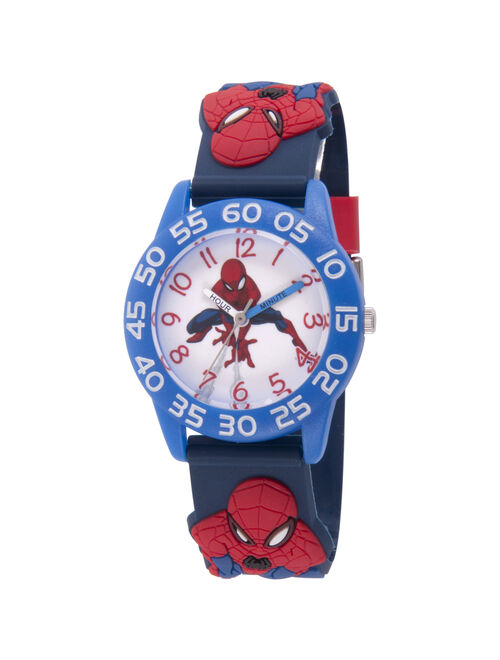 Marvel Spider-Man Boys' Blue Plastic Time Teacher Watch, Spider-Man 3D Strap