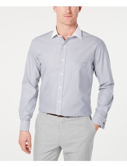 Tasso Elba Men's Classic/Regular Fit Non-Iron Supima Cotton Twill Bar Stripe Dress Shirt With French Cuff, Created for Macy's