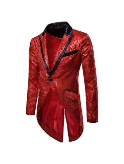 Mens Sequin Tailcoat Swallowtail Suit Jacket Party Show Tux Dress Coat