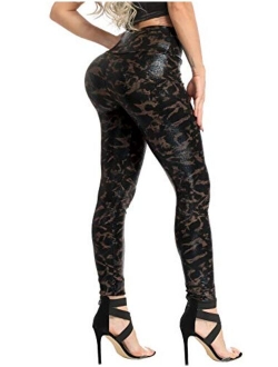Women's Stretchy Faux Leather Pants,High Waisted PU Leggings, Black Sexy Trousers Pants