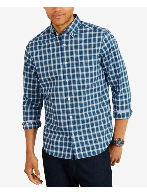 $185 Nautica Men Blue White Plaid Stretch-Cotton Long-Sleeve Button-Up Shirt 3xl
