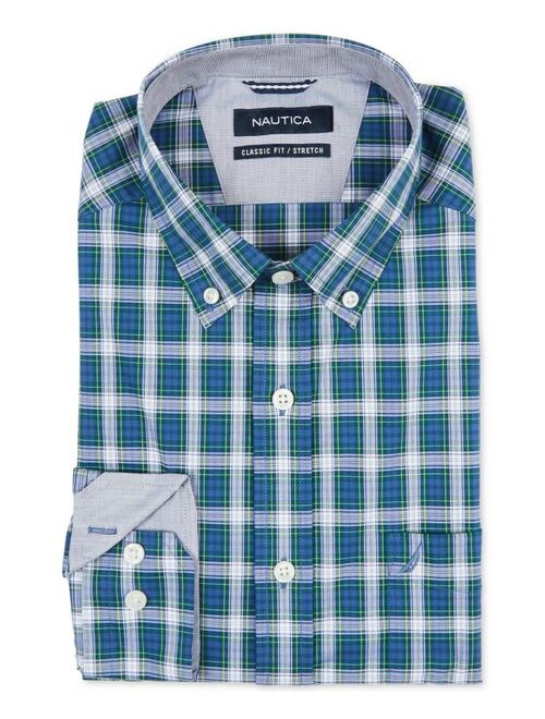 $185 Nautica Men Blue White Plaid Stretch-Cotton Long-Sleeve Button-Up Shirt 3xl