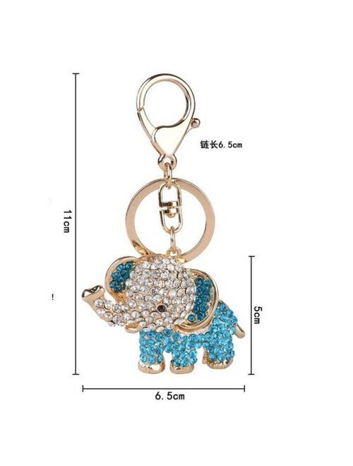 Fashion Crystal Golden Color 3D Elephant Keychain Charm Pendant Key Ring