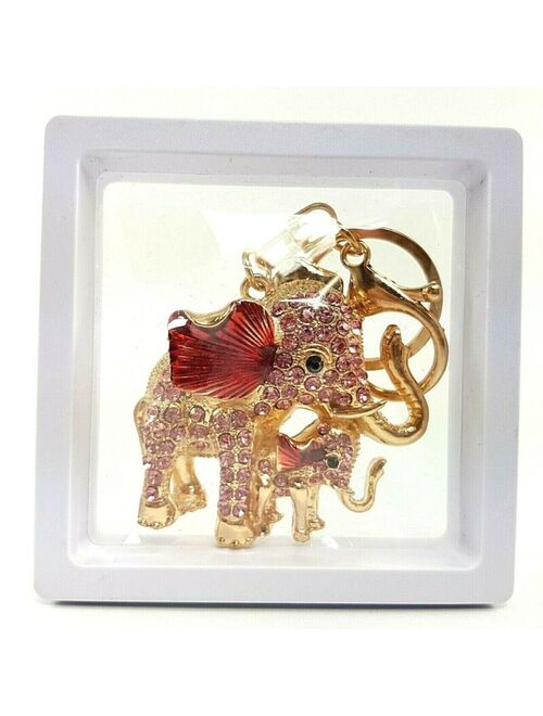 Keychain Hanging Bag Souvenir Gift Rhinestone Elephant Keychain Mom &Son Colorful Cute