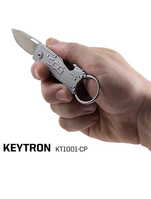 SOG Keychain Pocket Knife with Bottle Opener Keychain Ring - Keytron EDC Keychain Knife with 1.8 Inch Folding Knife