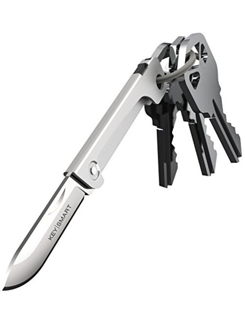 KeySmart Mini Knife Keychain Pocket Knife, Compact Retractable Folding Blade with Stainless Steel, Add-On Accessory (Silver)