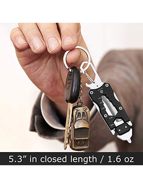 edcfans Pocket Keychain Knife Small Knives with Clip, Multitool Box Cutter Car Key Chain with Glass Breaker, Bottle Opener, Screwdriver and Wrench, EDC Knife for Everyday