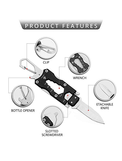 edcfans Pocket Keychain Knife Small Knives with Clip, Multitool Box Cutter Car Key Chain with Glass Breaker, Bottle Opener, Screwdriver and Wrench, EDC Knife for Everyday