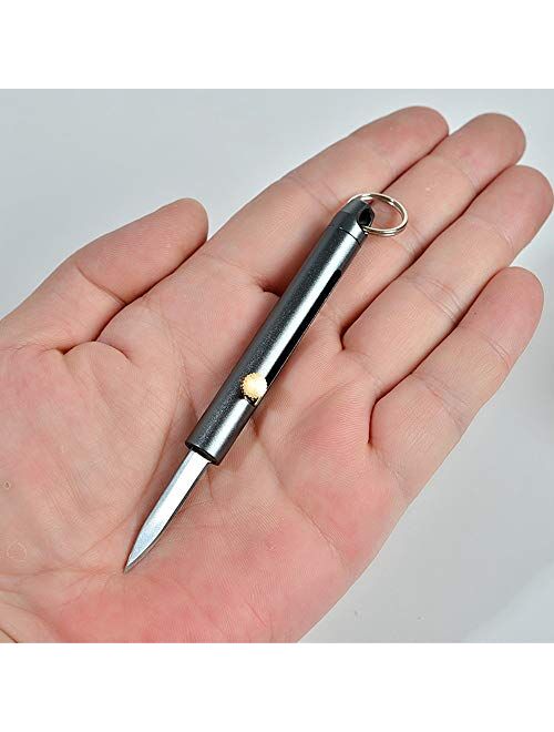 SZHOWORLD Aluminium Alloy Mini Knife - Pocket Keychain Knife, Compact Retractable Folding Blade with Stainless Steel, Brass Bolt, EDC Portable Knife (Gun Grey)